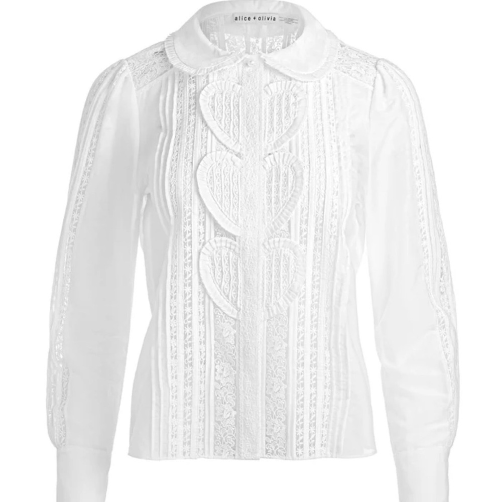 Alice + Olivia White Lace Detail Blouse